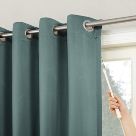 Sun Zero Easton Extra-Wide Blackout Sliding Patio Door Curtain Panel with Pull Wand, 100" x 84", Mineral (Single Panel)