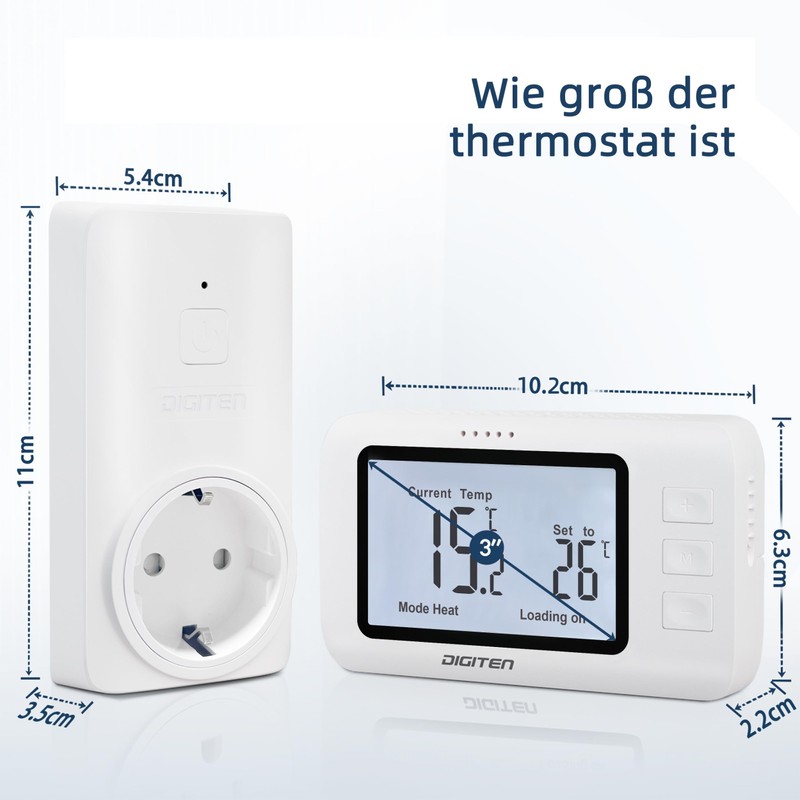 Heating controller for DIY installations, plug thermostat, set on heating