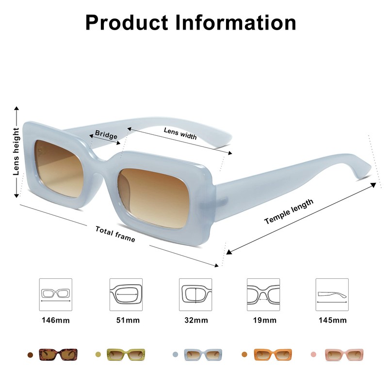 SOJOS SJ2160 Women's Retro Vintage Stylish Colourful Rectangular Sunglasses Festival