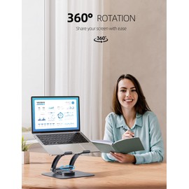Nulaxy 360 Rotating Laptop Stand for Desk, Ergonimic Adjustable Height and Angle Laptop Riser, Foldable and Portable Computer Stand Holds up to 22lbs, Fits All MacBook, Laptops