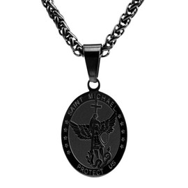 GAUEIOUR Saint Michael Medal Necklace,Fashion Catholic for Protection and Prayer Stainless Steel ST Religious/Protector/Travel Medal Necklace Religious Gift (Black)