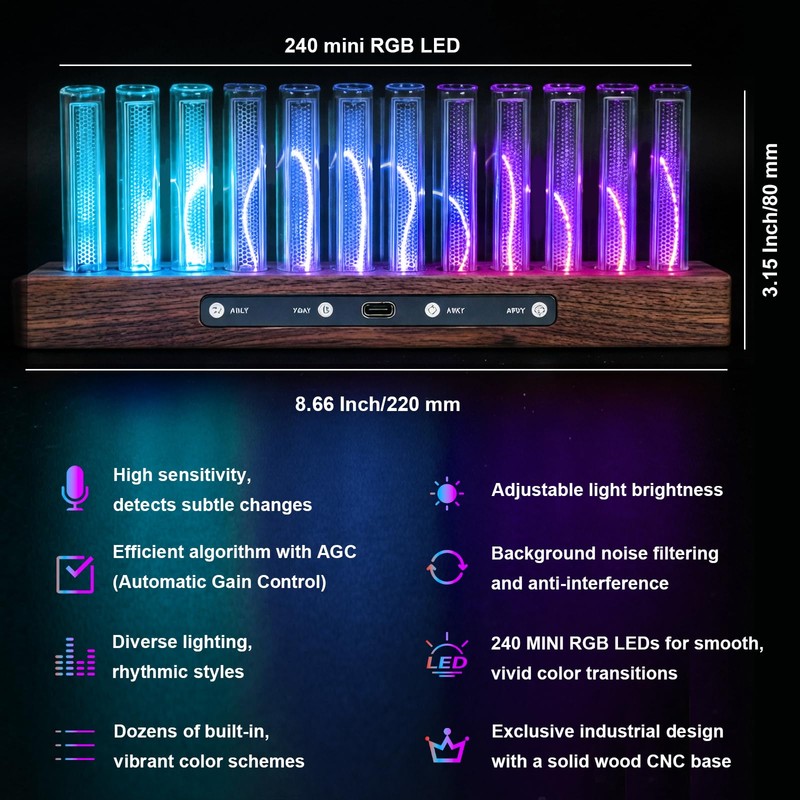 12-LED Music Spectrum Display with 240 RGB Beads - High