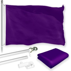 UD_G128 Combo Pack: 6 Feet Tangle Free Spinning Flagpole (Silver) Solid Purple Flag 3x5 ft Printed 150D Brass Grommets (Flag Inc