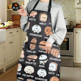 G2TUP Bread Lover Gift Cute Bread Design Apron With Pockets Love Bread Kitchen Gift Bread Baking Baker Apron (Cute Bread Design A)