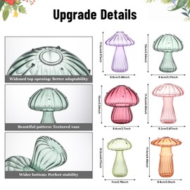 Mushroom Flower Vase, Cute Colored Plant Propagation Stations Set of 6, Mini Terrarium for Plants,Unique Small Hydroponic Pots for Indoor Plants, Glass Decor Vase Gifts for Women
