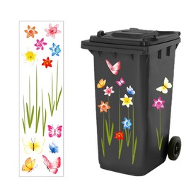 Flower Wheelie Bin Flower Stickers Decorative Dustbin Stickers Decal Decorative Sticker for Bins Fridge and Household