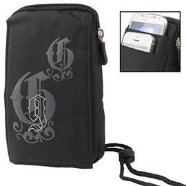 DFV mobile - Multi-Functional Vertical Stripes Pouch Bag Case Zipper Closing Carabiner for Wiko Kite 4G - Black (16 x 9.5 cm)
