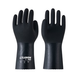 LANON Nitrile Chemical Resistant Gloves, Reusable Heavy-Duty Rubber Gloves with MicroFoam Textured Palm, Acid, Alkali and Oil Protection, Black, Large