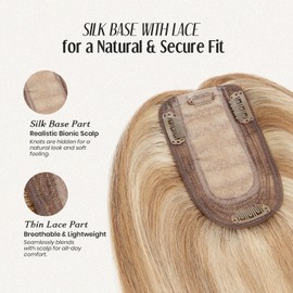 MY-LADY Human Hair Toppers for Women Real Human Hair Thin 7 * 13CM Silk Base with Lace Clip in Remy Hairpieces 150% Density 6 Inch Golden Brown & Bleach Blonde