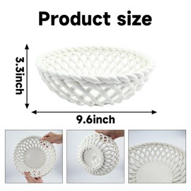 JBESUHI 9.6 Inch Woven Ceramic Fruit Bowl with Drain Holes for Countertop