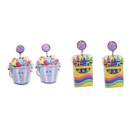 Teacher Student Dangle Earrings Wood Cute Crayons Rainbow book Animals Earrings for Women Back to School Gradution Reading Events Jewelry for Teacher-3 pairs C