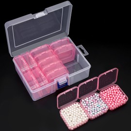Segbeauty Sorting Boxes for Small Parts, 14 Compartments Diamond Painting Storage Box, Sorting Box, Transparent Beads, Storage Box Small with Labels for Crafts, Pills, Jewellery (Pink)