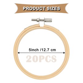 Pack of 20 Bamboo Embroidery Hoops, 5 inch/12.7 cm, Cross Stitch Frame, Wooden Set, Bamboo Circle Cross Stitch Embroidery Hoop for DIY Cross Stitch Embroidery Arts Crafts Sewing