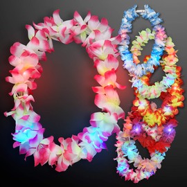 Large Assorted Light Up Hawaiian Leis with Flashing LED Lights (Set of 24)