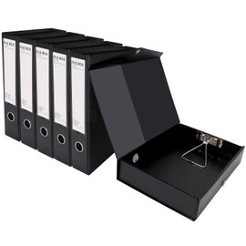 HUA JIE A4 Storage File Boxes Plastic Archives Cases with Clip, PVC File Folder Organizer Document Storage Filing Box for office,32.5×6.5×24 cm, Black(Pack of 6)