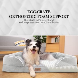 Comfort Expression XL Dog Bed Waterproof, Extra Large Dog Beds Orthopedic Foam, Large Dog Beds with Bolster, Washable Dog Bed Sofa Pet Bed with Removable Cover & Non-Slip Bottom(X-Large,Grey White)