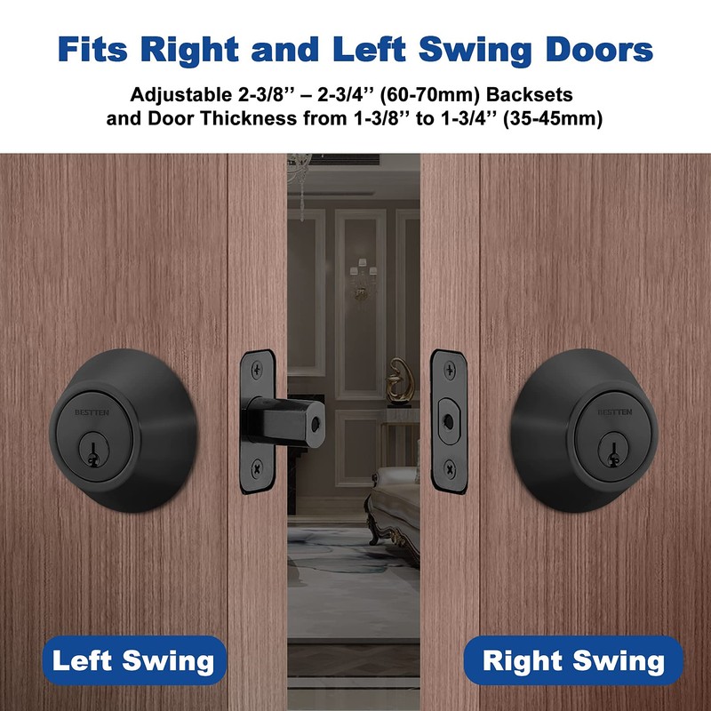 [2 Pack] BESTTEN Single Cylinder Deadbolt, Keyed Alike Dead Bolt