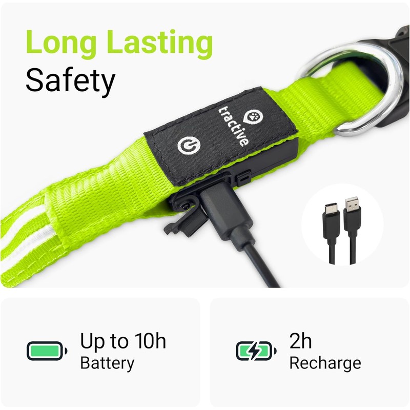 Tractive LED Light Up Dog Collar USB Rechargeable Waterproof (Green)
