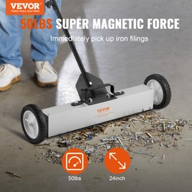 VEVOR Rolling Magnetic Sweeper with Wheels, 50Lbs 24-inch Large Magnet Pickup Lawn Sweeper with Telescoping Handle, Push-Type Magnetic Pick Up Sweeper, Easy Cleanup of Workshop Yard Garage