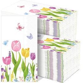 gisgfim 100Pcs Tulip Floral Paper Napkins Spring Tulip Flowers Guest Towel Tulip Disposable Hand Napkins for Bathroom Tulip Flower Dinner Party Bridal Baby Shower Decorative Towels