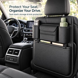 6-Pocket Car Seat Back Organizer for Vehicle Storage – Waterproof PU Leather with Cup & Tissue Holders for Travel