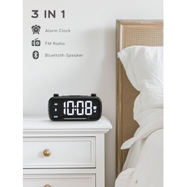 Radio Alarm Clock Besides with Bluetooth Speaker and Night Light, Loud Alarm Clock with Type-C Charging Port, Digital Alarm Clock with Bold Digits, Power-Off Memory, 5 Dimmer, Snooze, 12/24H