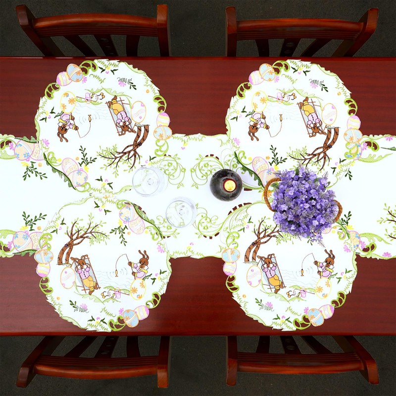 Simhomsen Embroidered Easter Bunny Table Runner (14 × 34 Inches)