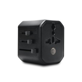 AT&T Multi Port 12W USB-C and USB-A Universal Travel AC Plug Adapter Wall Block for USA, EU, UK, AUS (Black, 12W)