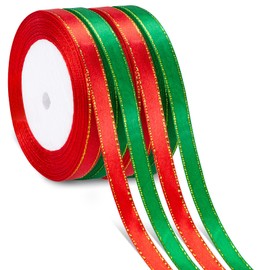 100 m 4 Rolls Satin Ribbon, Gift Ribbon, Decorative Ribbon, Christmas Ribbon Fabric Ribbon for DIY Gift Packaging, Christmas Tree Decoration