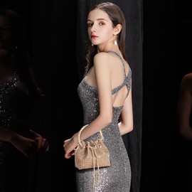 NICOLE & DORIS Women's Bag Rhinestone Elegant Handbag Clutch Bags Glitter Evening Bag Bucket Bag Purse Rhinestone Shoulder Bag for Wedding Party Leisure, gold