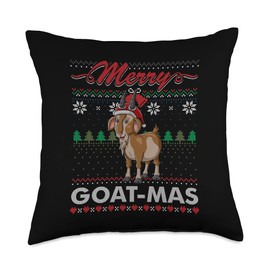 Merry Goatmas Goat Santa Claus Ugly Christmas Sweater Throw Pillow