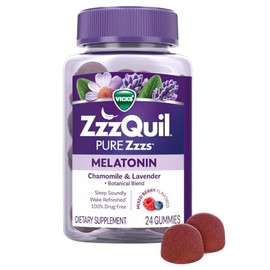 ZzzQuil PURE Zzzs - Gomitas de melatonina, ayuda para dormir, melatonina de 2 mg, con manzanilla y lavanda, gomitas de melatonina para dormir, ayuda p