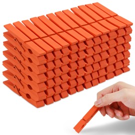 Phinus 72 Pcs Wooden Clothes Pins, 2.9 Inch Clothes Pins for Hanging Clothes, Pictures, Photos, Classroom, Crafts, Decoration, Clothespins Heavy Duty (Orange)