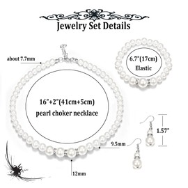 Finrezio Weiße Perlen Halskette Armband Ohrringe Schmuck-Sets für Damen Frauen ModeSchmuck Hochzeit Party Schmuck Geschenke
