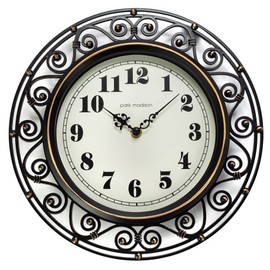 Park Madison Decorative Iron Style Wall Clock 12 Inch Silent Battery Operated Vintage Elegant Retro Clocks for Living Room Decor, Kitchen Office Dining Room Bedroom School Classroom (13736)