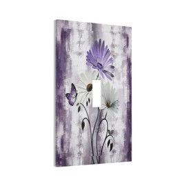 Purple Daisy White Floral Butterfly Flowers Single Toggle Light Switch Cover plate Outlet Cover Decorative Switchplate Wall Plates Electrical Panel Cover for Bathroom Living Room 5 X 3 IN