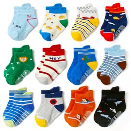 HYCLES Baby Boy Socks with Grips - Toddler Anti Slip Socks Non Slip Toddler Socks Girls Grip Ankle Socks for 1-3 Years