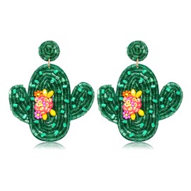 Cinco De Mayo Earrings for Women Colorful Beaded Green Cactus Dangle Earrings Mexican Tuesday Festive Earrings Fiesta Holiday Party Jewelry Gifts