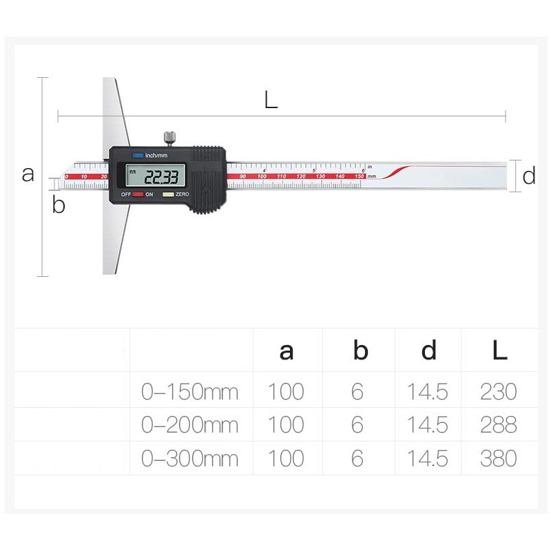 GLTL General Tools Depth Gauge Vernier Caliper,0-6"/150mm,0-8"/200mm,0-12"/300mm (Digital 0-300mm)
