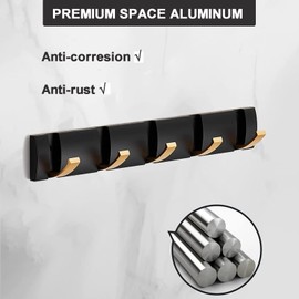 Coat Rack Wall Mounted with 3 Retractable Hooks, Heavy Duty Aluminum Coat Hook Towel Rack Coat Hanger for Coat Hat Towel Purse Robes Keys - Black