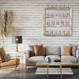 DoubleFill Wood Shot Glass Display Case Shot Glasses Holder Wall Floating Shelves Bar Collection Stand Collection Display Rack (Vintage Brown)