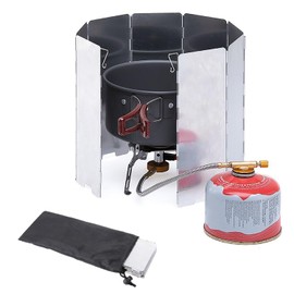 Outdoor Stove Windscreen Ultra light Aluminum foldable Camping Stove Windshield with Carrying bag for Butane Stoves Picnic (8 Plates)