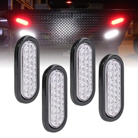 4pc 6" White Oval LED Reverse Trailer Tail Light Kit [DOT FMVSS 108] [SAE (2) R] [24 LED] [Grommet & Plug Included] [IP67 Waterproof] [Back Up Signal] Trailer Lights for Boat Trailer RV Trucks