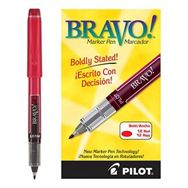 Pilot 11036 Bravo! Marker Pen, Marcador, Tinta Líquida color Rojo, Caja con Doce Piezas (11036),