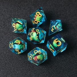 Float Beholder's Dragon Eye DND Dice 7Pcs, Liquid Core Resin Dice Set D&D Dungeons and Dragons Sharp Edge Dice with Box, Polyhedral Role Playing RPG D and D Dice D20 D12 D10 D8 D6 D4