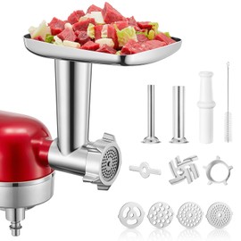 Meat Grinder Attachment for KitchenAid Stand Mixer, 15PCS Stainless Steel Meat Grinder Accessories for Kitchen Aid With 4 Grinding Plates, 2 Sausage Stuffer Tubes, 3 Grinding Blades, 1 Large Food Tray