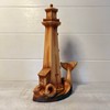 Handcrafted Wood-Effect Lighthouse: 22cm Height, Intricate Carving, Adorned with Whale