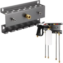 DoubleFill Pressure Washer Gun Holder, Wall Mount Foam Cannon Holder, Car Wash Accessories Organizer for Wand/Nozzle Tips, 1/4'' Pressure Washer Accessories Storage Rack (Silver)