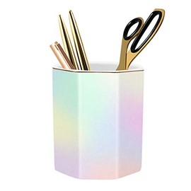 WAVEYU Pen Holder for Desk, Pencil Cup Holder Desktop Stationery Makeup Brush Organizer for Girls Durable Ceramic Desk Organizer for Office, Classroom, Room, Colorful