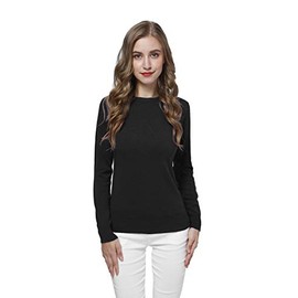 WOSICA Women's Knitted 100% Pure Cashmere Fine Knit Long Sleeve Pullover with Crew Neck (Black, S)